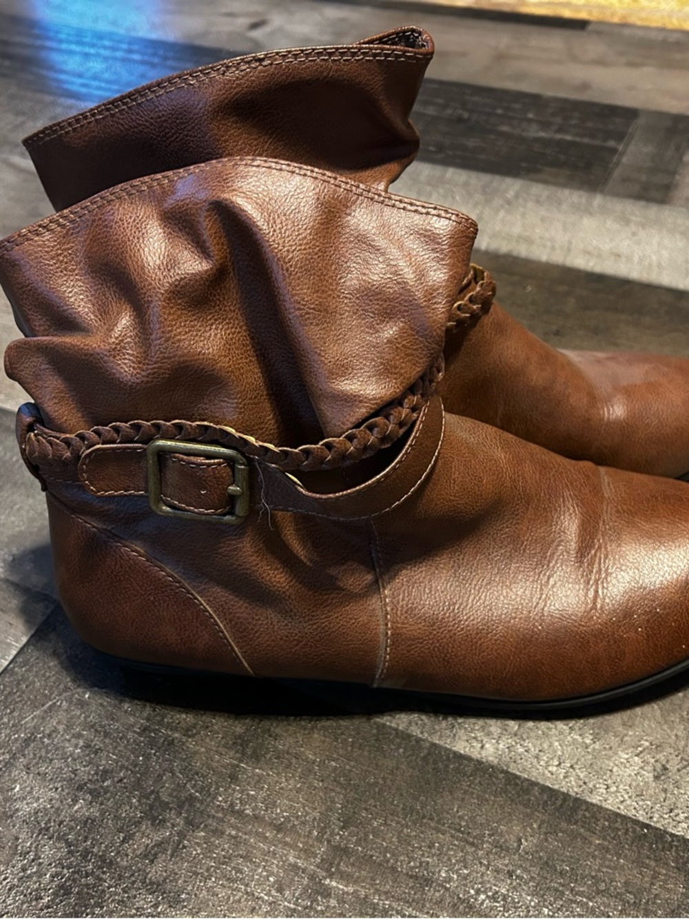 Brown Braided Strap Ankle Boots
